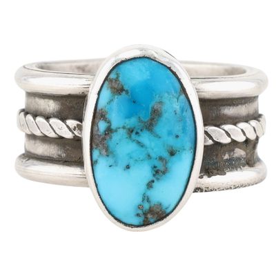 Richardson's Trading Post: Signed Navajo Sterling Turquoise Ring Sz 12.5