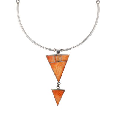 Harold Smith Navajo Sterling Spiny Oyster Inlay Necklace