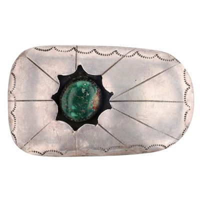 Vintage Navajo Sterling Green Turquoise Shadow Box Belt Buckle