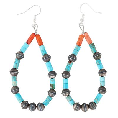 Richardson's Trading Post: Matthew Jack Navajo Sterling Turquoise Coral Bead Earrings