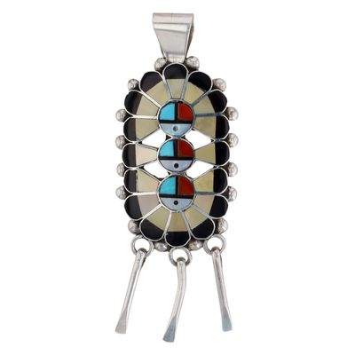 Delbert Soseeah Zuni Sterling Multi-Stone Inlay Dangle Pendant