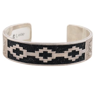 Julius Keyonnie Navajo Sterling Etched Overlay Cuff Bracelet