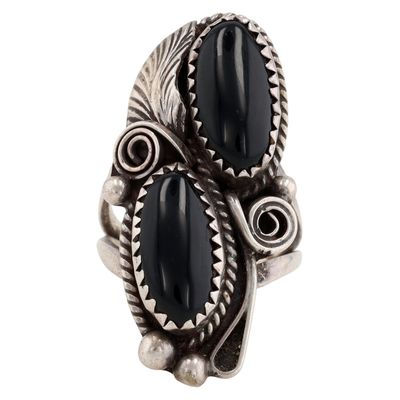 Justin Morris Navajo Sterling Onyx Ring Sz 5.5