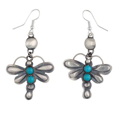 Gabrielle Yazzie Navajo Sterling Turquoise Dragonfly Earrings