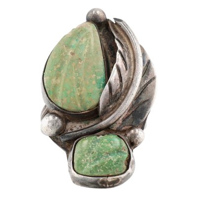 Navajo Handmade Sterling Carved Turquoise Ring Sz 6