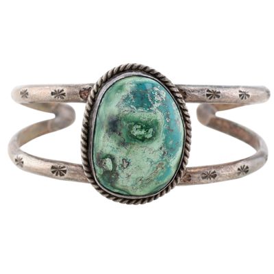 Vintage Signed Navajo Sterling Variscite Cuff Bracelet