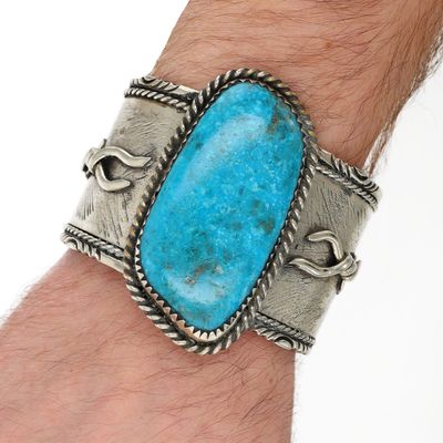 Huge Armand American Horse Lakota Tribe Nickel Silver Turquoise Cuff Bracelet