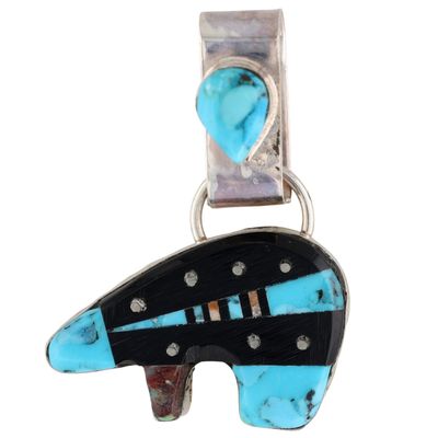 Ray Jack Navajo Sterling Multi-Stone Inlay Bear Pendant