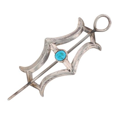 Raymond Betsoi Navajo Sterling Turquoise Tufa Cast Hair Stick Barrette