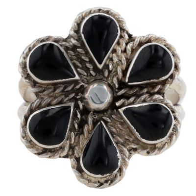 Navajo Sterling Onyx Petit Point Ring Sz 8.5
