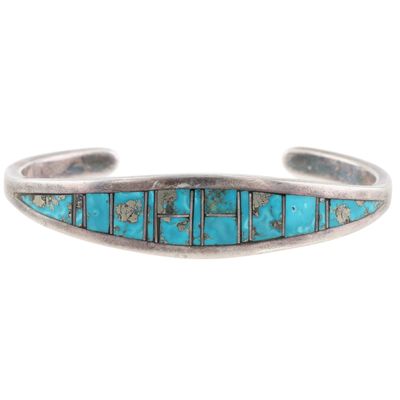 Vintage Navajo Sterling Turquoise Inlay Cuff Bracelet