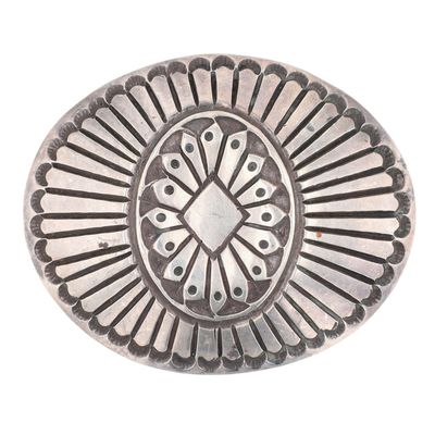 Wilbert Secatero Navajo Sterling Stamped Belt Buckle