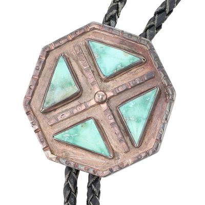 Signed Vintage Navajo Sterling Turquoise Bolo Tie