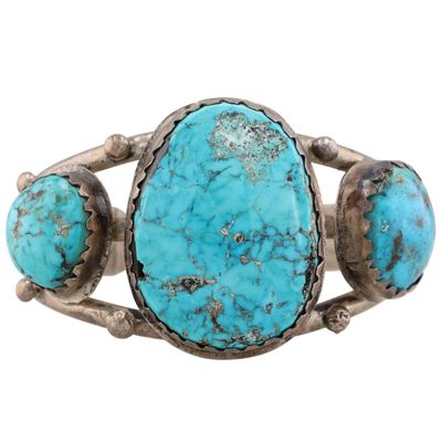 Vintage Navajo Sterling Turquoise Cuff Bracelet