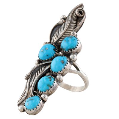 Navajo Sterling Turquoise Finger Length Ring Sz 7