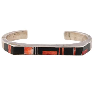 Signed Navajo Sterling Multi-Stone Inlay Cuff Bracelet