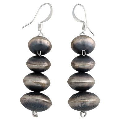 Angeline Miller Navajo Sterling Stamped Graduated Bead Dangle Earrings