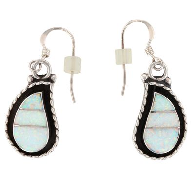 Faye Lowsayatee Zuni Sterling Opal Inlay Earrings