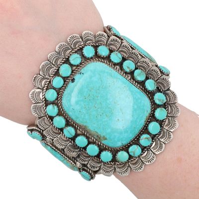 Richardson's Trading Post: Signed Navajo Sterling Turquoise Cuff Bracelet