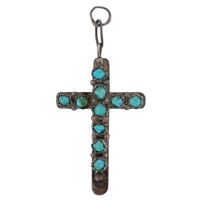 Vintage Zuni Sterling Turquoise Snake Eye Cross Pendant