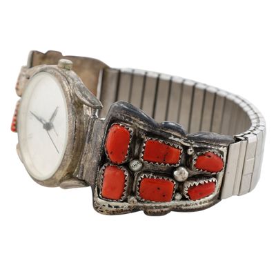 Vintage Navajo Sterling Coral Watch Bracelet