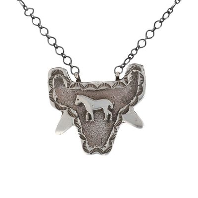 Emerson Kinsel Navajo Sterling Stamped Steer Head Necklace