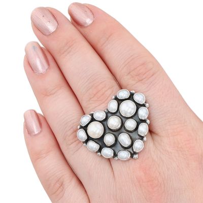 Martin L. Perry Navajo Sterling Mother of Pearl Cluster Heart Ring Sz 8.5