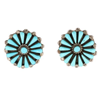 Signed Zuni Sterling Turquoise Petit Point Earrings