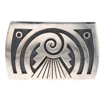Mark Tawahongva Hopi Sterling Overlay Belt Buckle