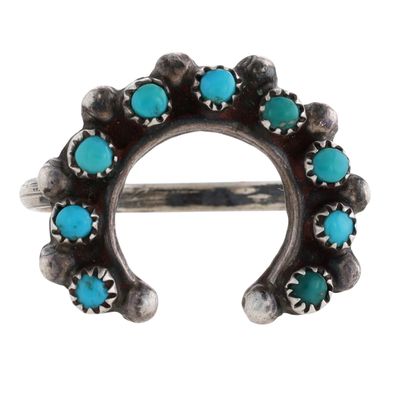 Vintage Zuni Sterling Turquoise Snake Eye Ring Sz 7.5