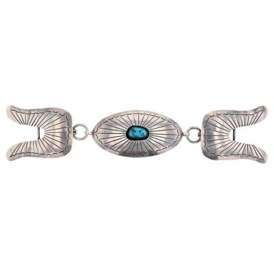 Signed Navajo Sterling Turquoise Shadow Box 3pc Belt Buckle