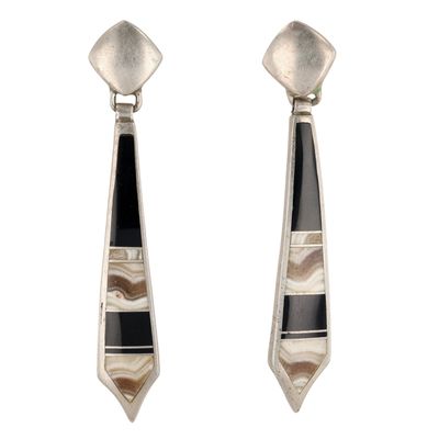 Signed Navajo Sterling Multi-Stone Inlay Earrings