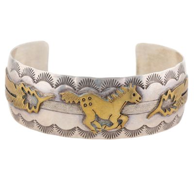 Vintage Signed Navajo Sterling Storyteller Cuff Bracelet