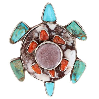 Zuni Sterling Multi-Stone Inlay Sea Turtle Pendant/Brooch