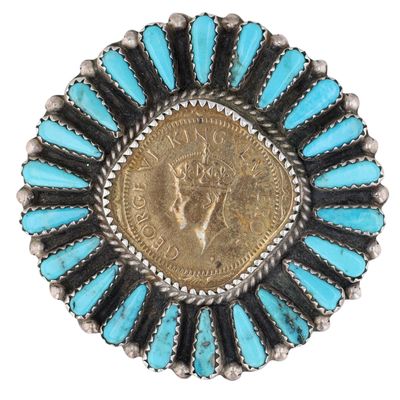 Tommy Lowe Navajo Sterling Turquoise Coin Pendant/Brooch