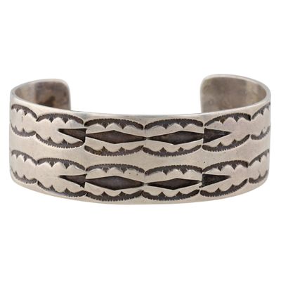 Vintage Signed Navajo Sterling Stamped Cuff Bracelet
