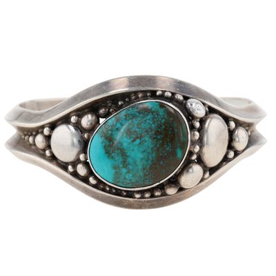 Signed Navajo Sterling Turquoise Cuff Bracelet