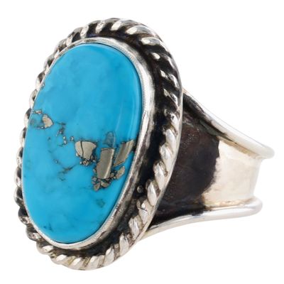 Signed Navajo Sterling Turquoise Coral Ring Sz 9.5