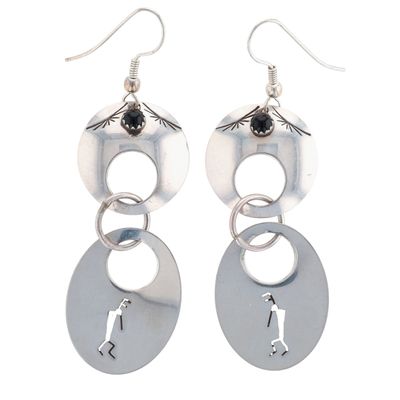 Navajo Sterling Onyx Kokopelli Dangle Earrings