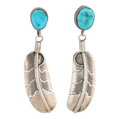 Navajo Sterling Turquoise Feather Earrings