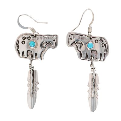 Jeff James Jr. Navajo Sterling Turquoise Horse Dangle Earrings