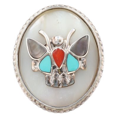 Signed Zuni Sterling Multi-Stone Inlay Butterfly Ring Sz 7.25
