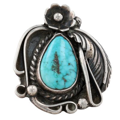 Vintage Signed Navajo Sterling Turquoise Ring Sz 5.5