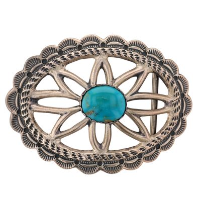 Arthur J. Williams Navajo Sterling Turquoise Stamped Belt Buckle
