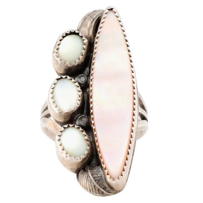 Signed Navajo Sterling Mother of Pearl Ring Sz 7