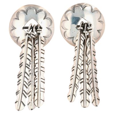 Navajo Sterling Stamped Feather Dangle Earrings