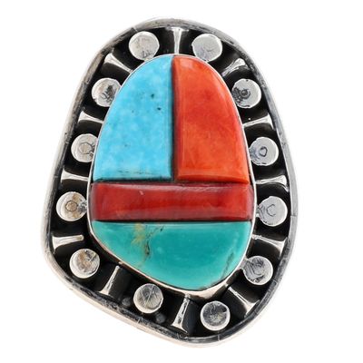 Jimson Belin Navajo Sterling Multi-Stone Inlay Ring Sz 8.5