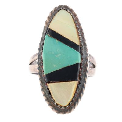Vintage Zuni Sterling Multi-Stone Inlay Ring Sz 5