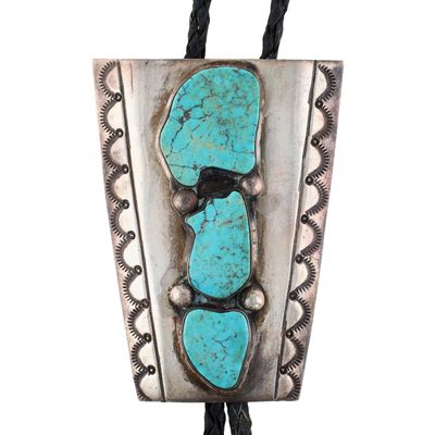 Vintage Navajo Sterling Stamped Turquoise Bolo Tie