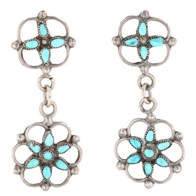 Vintage Zuni Sterling Turquoise Dangle Earrings